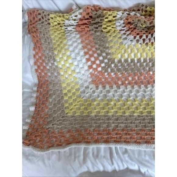 Vtg Crochet Granny square Fall Color Afghan 60”x60” Sofa Throw - Picture 5 of 6